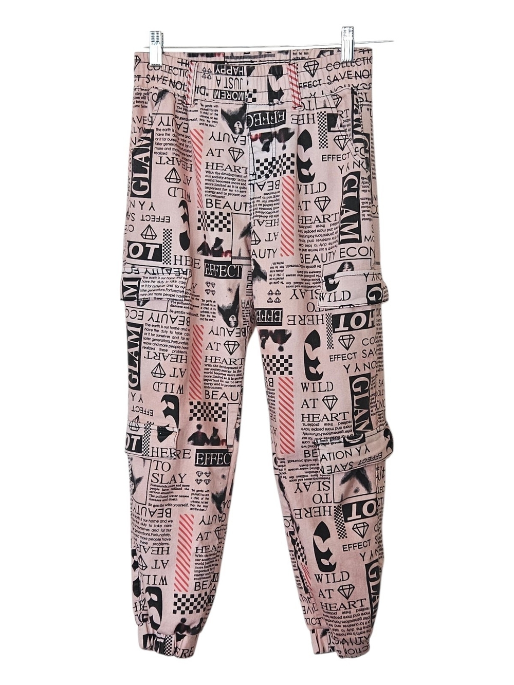 V.I.P.Graphic NewsPrint Cargo Joggers - Pink & Black